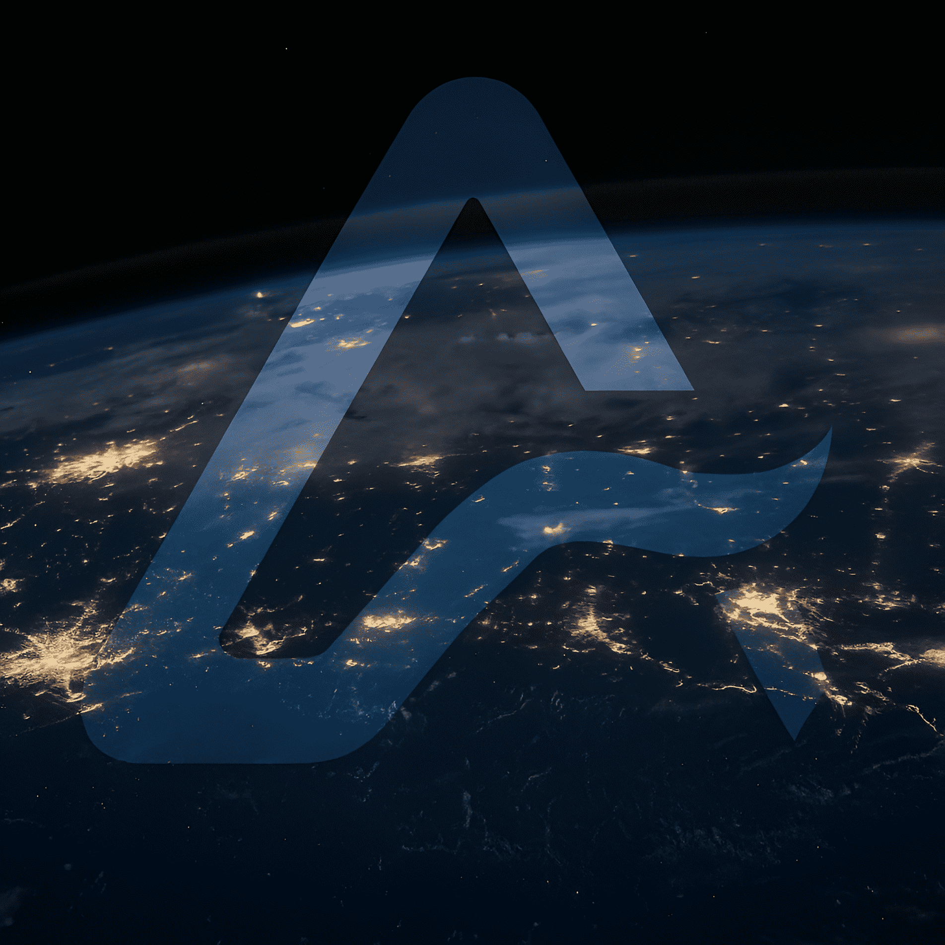 Earth from space at night with Asbae logo overlay